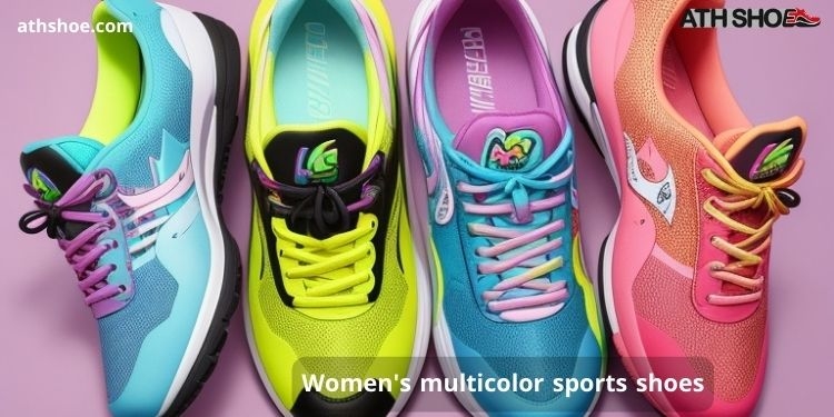 An image containing a group of sports shoes within the talk about Women's multicolor sports shoes