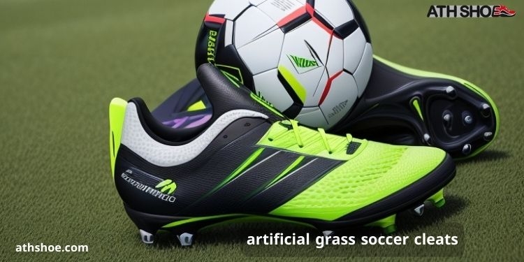 A picture of a soccer ball between two sneakers, as part of a talk about artificial grass soccer cleats in Australia