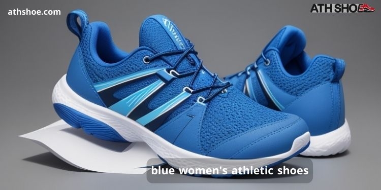 A picture of a blue athletic shoe as part of a discussion about blue women's athletic shoes