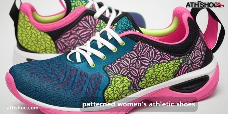 An image containing a group of sports shoes within the talk about patterned women's athletic shoes