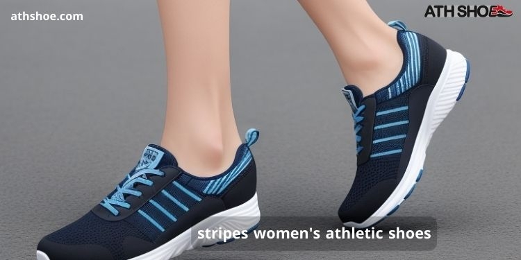 A picture containing part of a woman's leg wearing beautiful athletic shoes, as part of a conversation about stripes women's athletic shoes