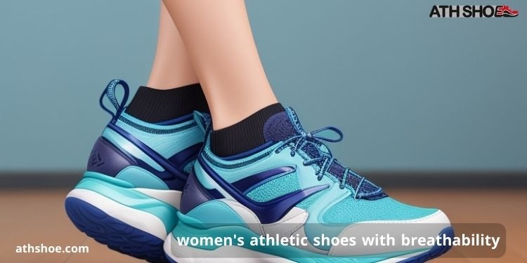 A picture of a man and a woman wearing blue athletic shoes within a conversation about women's athletic shoes with breathability