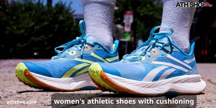 A picture showing part of a woman's leg wearing athletic shoes as part of a conversation about women's athletic shoes with cushioning