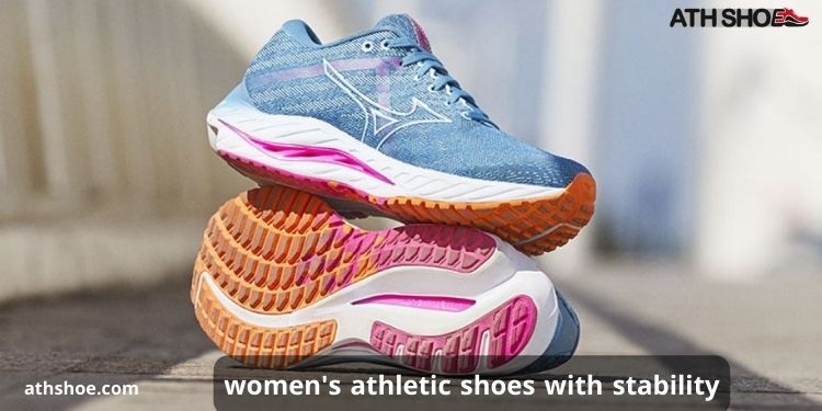A picture with 2 athletic shoes on top of each other within the talk about women's athletic shoes with stability