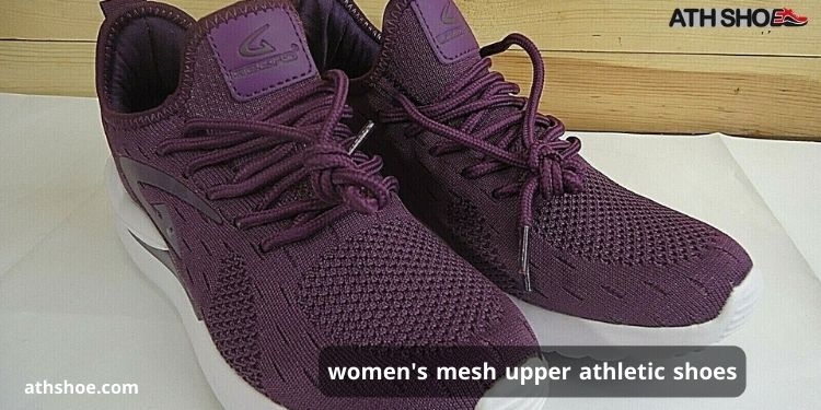 An image containing 2 athletic shoes within the talk about women's mesh upper athletic shoes