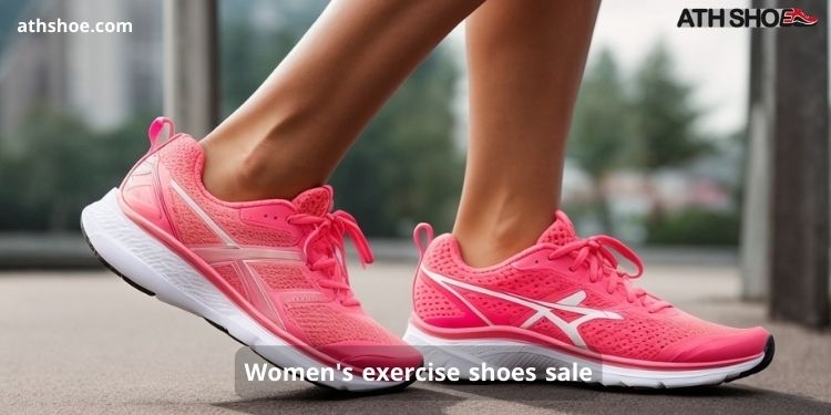 A picture of a woman's sports shoe on a woman's leg as part of a conversation about Women's exercise shoes sale in Australia