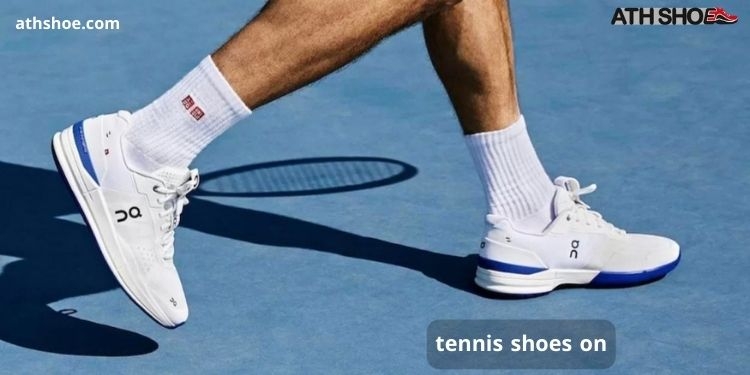 An image of a man wearing sneakers as part of a discussion about tennis shoes on