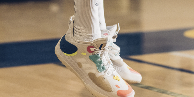 Image of adidas harden vol 5 sneakers in a basketball player man