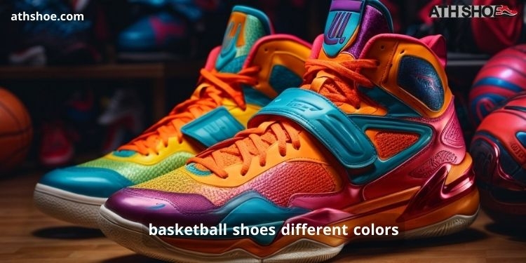 An image of colorful sports shoes is part of the discussion about basketball shoes different colors