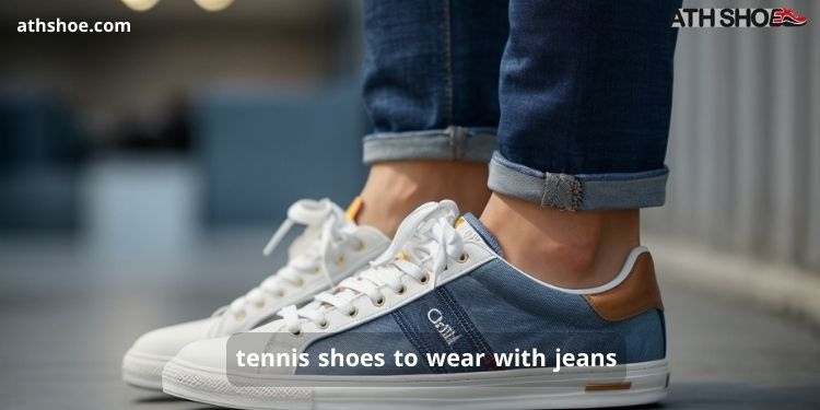 A picture of a woman's sports shoe in a conversation about tennis shoes to wear with jeans in Australia