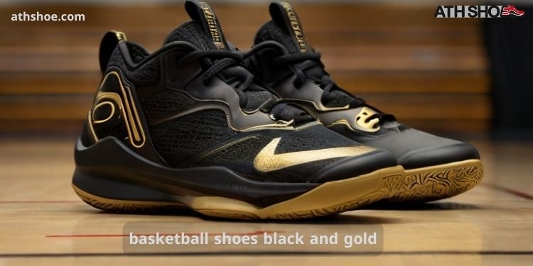 A picture of black and gold sports shoes as part of the discussion about basketball shoes black and gold