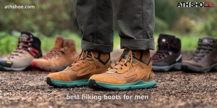 A picture of a hiking boot on a man's leg. Someone is talking about the best hiking boots for men