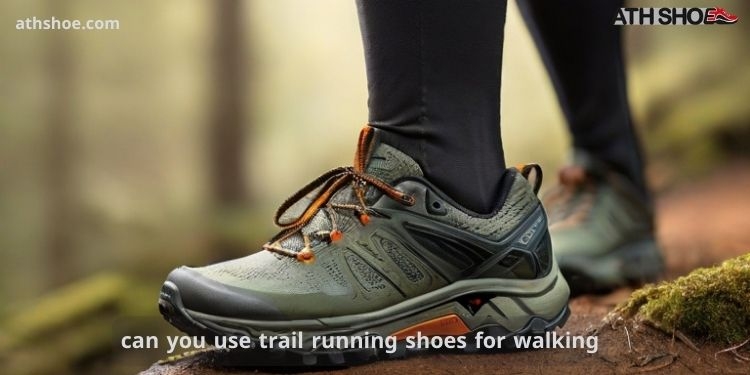 A picture of a sports shoe on a person's leg, as part of the talk about can you use trail running shoes for walking