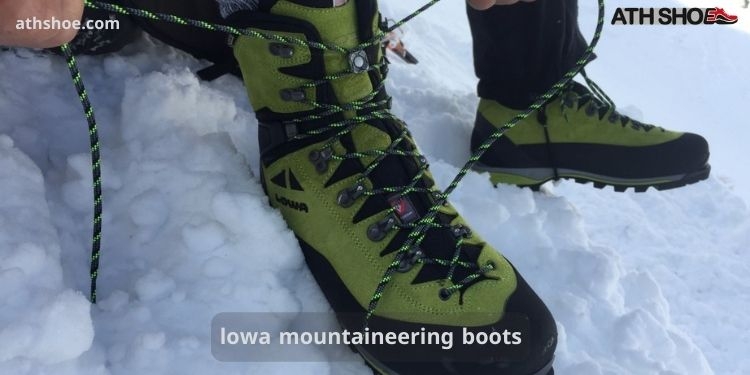 A picture containing a mountaineering boot, as part of the talk about lowa mountaineering boots