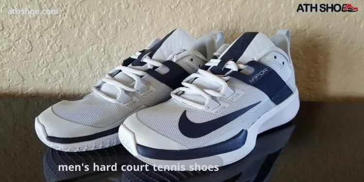 A picture of a sports shoe within the talk about men's hard court tennis shoes