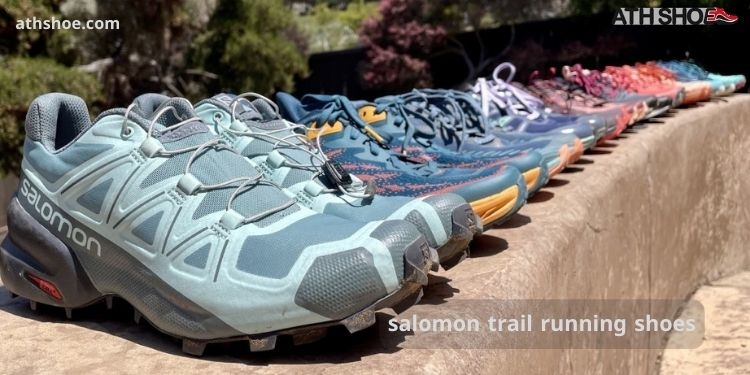 An image containing a group of sports shoes as part of the talk about salomon trail running shoes