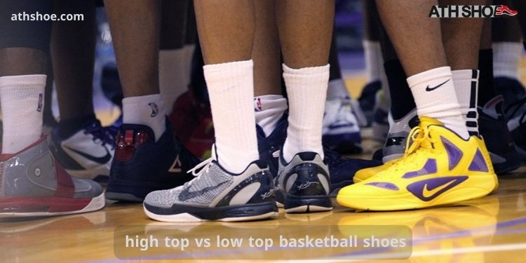 An image of a group of players' legs as part of a discussion about high top vs low top basketball shoes